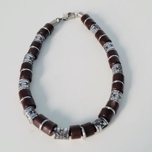 Brown/Silver Beaded Clasp Bracelet Unisex